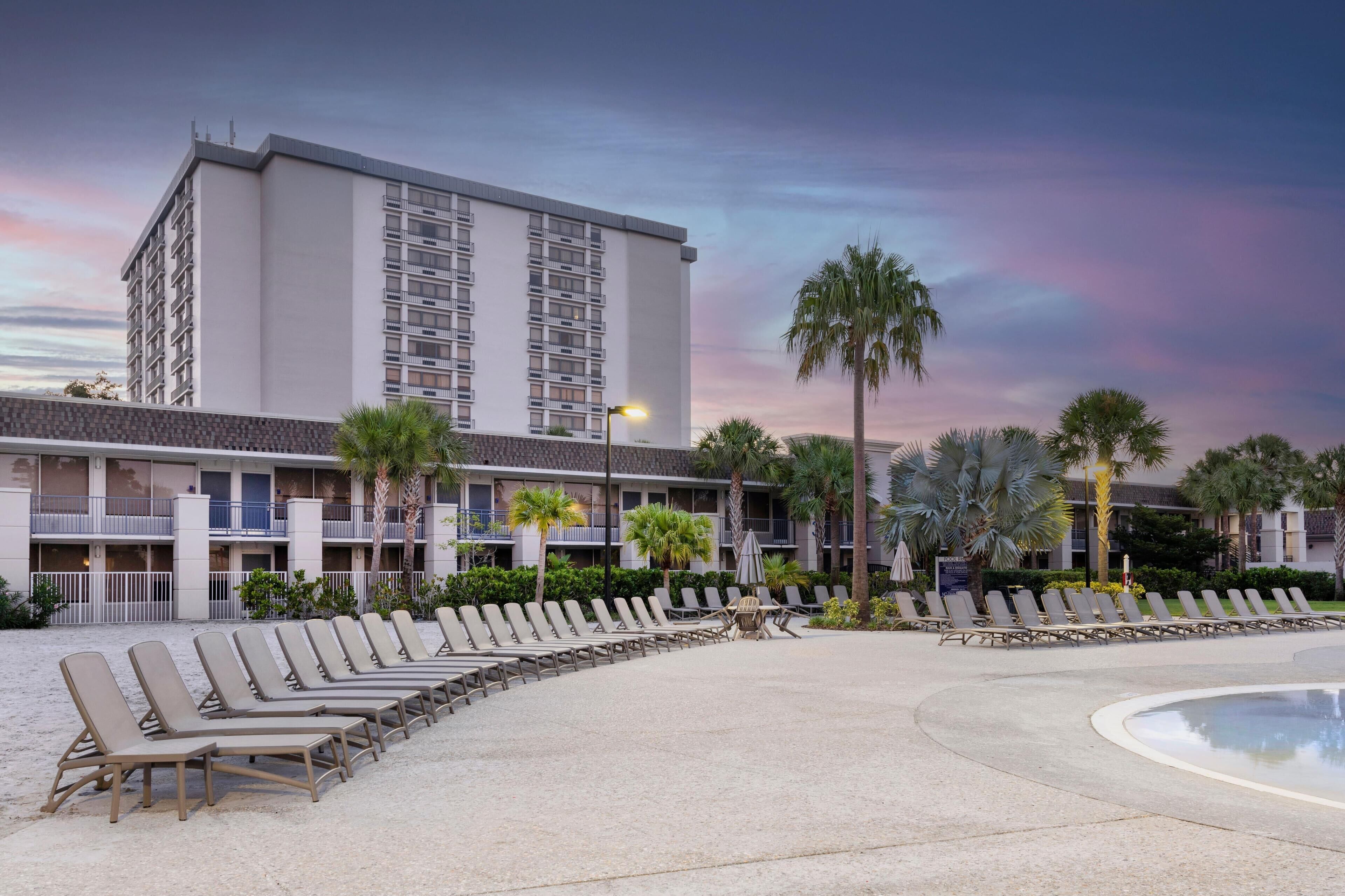 Outdoor pool, pool umbrellas, pool loungers