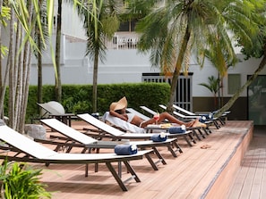 Outdoor pool, pool loungers