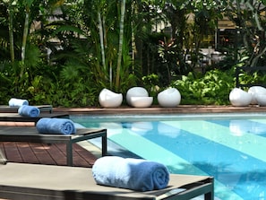 Outdoor pool, pool loungers