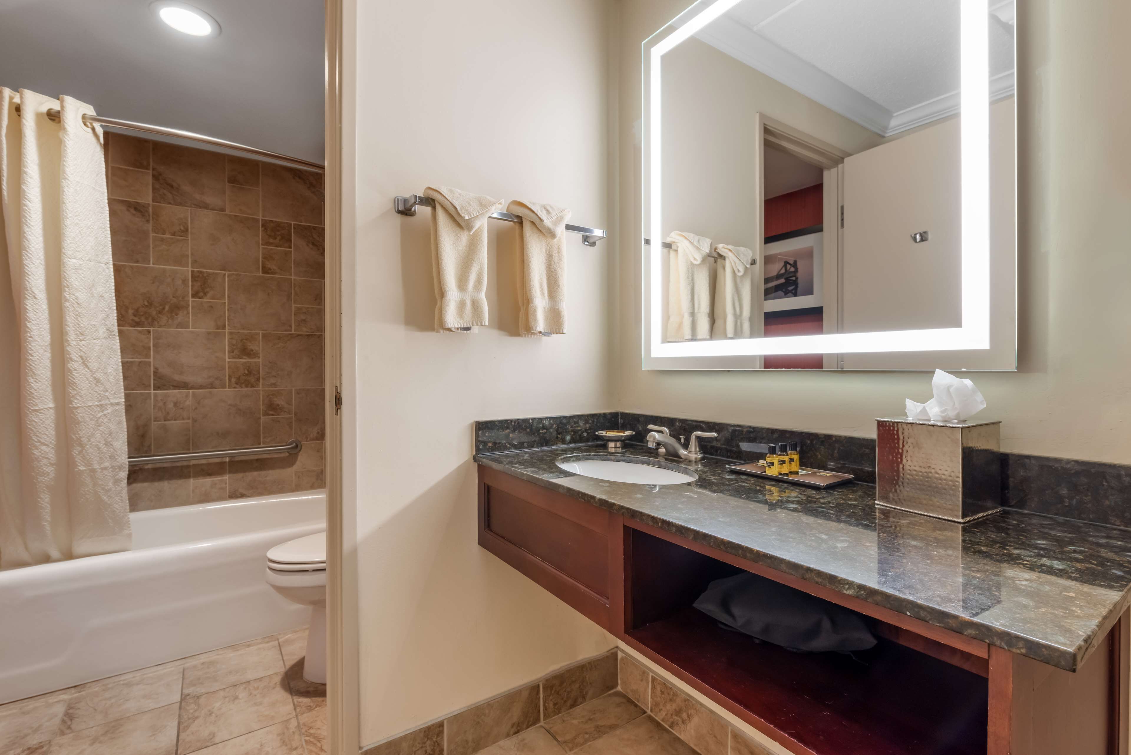 shower, designer toiletries, hair dryer, towels