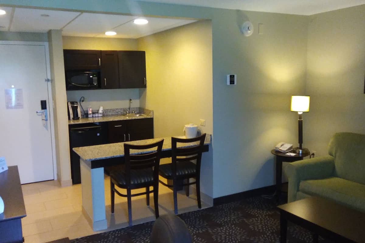 suite, 1 king bed with sofa bed | premium bedding, desk, blackout curtains, iron/ironing board