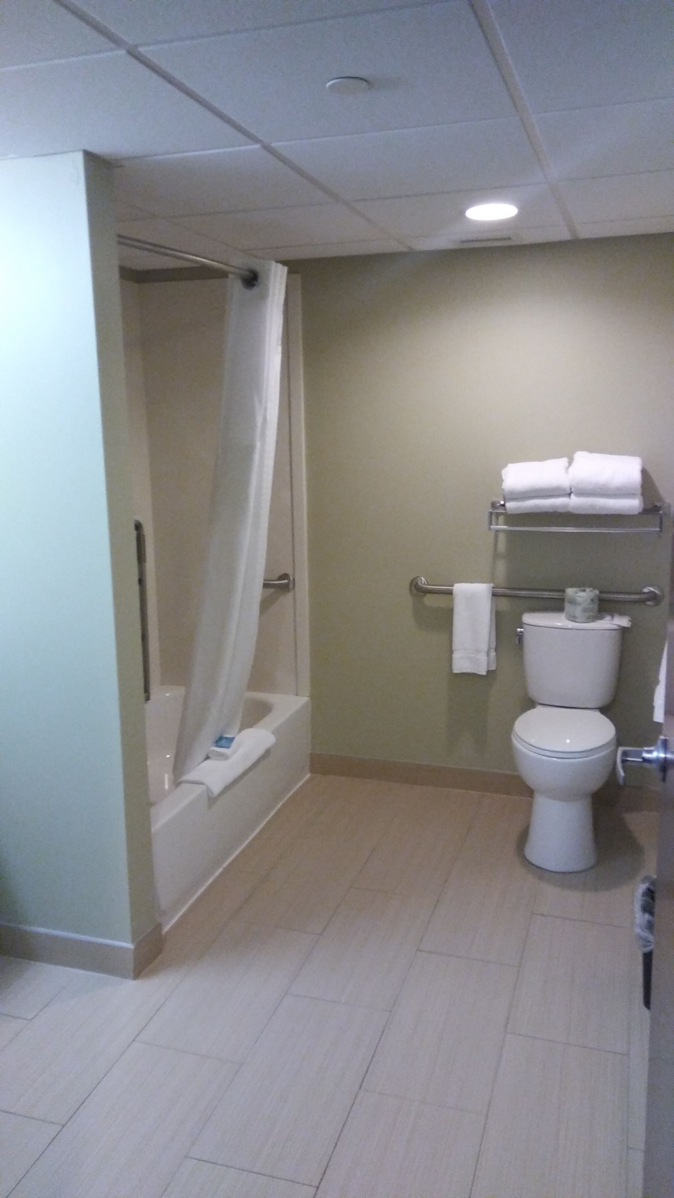 combined shower/bathtub, eco-friendly toiletries, hair dryer, towels