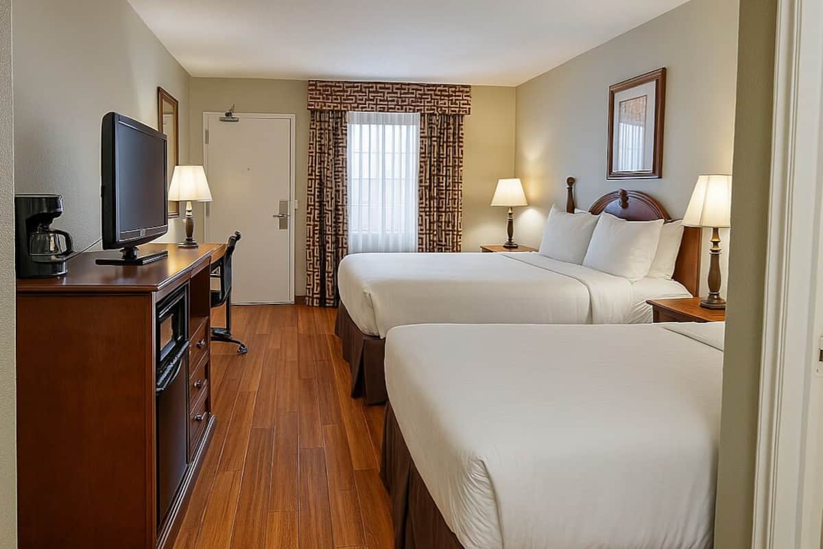 standard room, 2 queen beds | 1 bedroom, premium bedding, pillow-top beds, desk