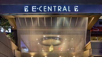A modern building with a sign reading "E-CENTRAL".