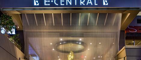 A modern building with a sign reading "E-CENTRAL".