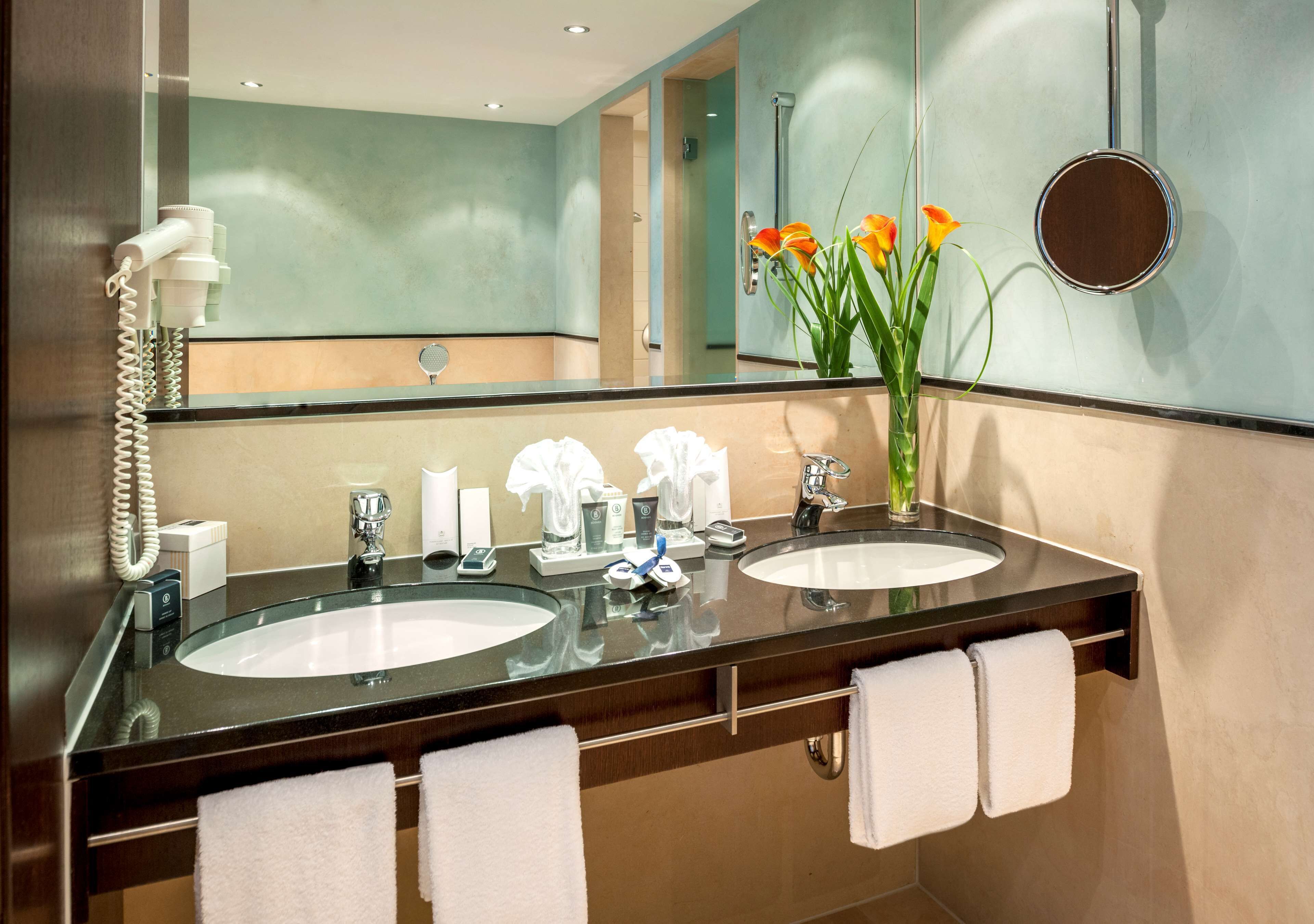 free toiletries, hair dryer, towels