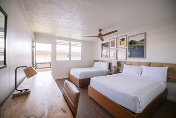 Room, 2 Double Beds | Desk, laptop workspace, blackout drapes, iron/ironing board at SCP Hilo Hotel