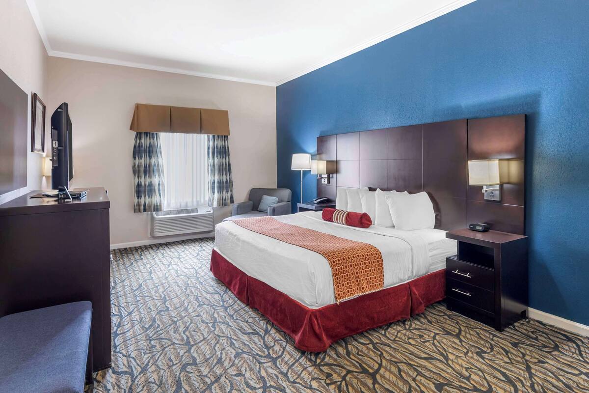 Standard Room, 1 King Bed, Non Smoking | Iron/ironing board, WiFi (free), bed sheets