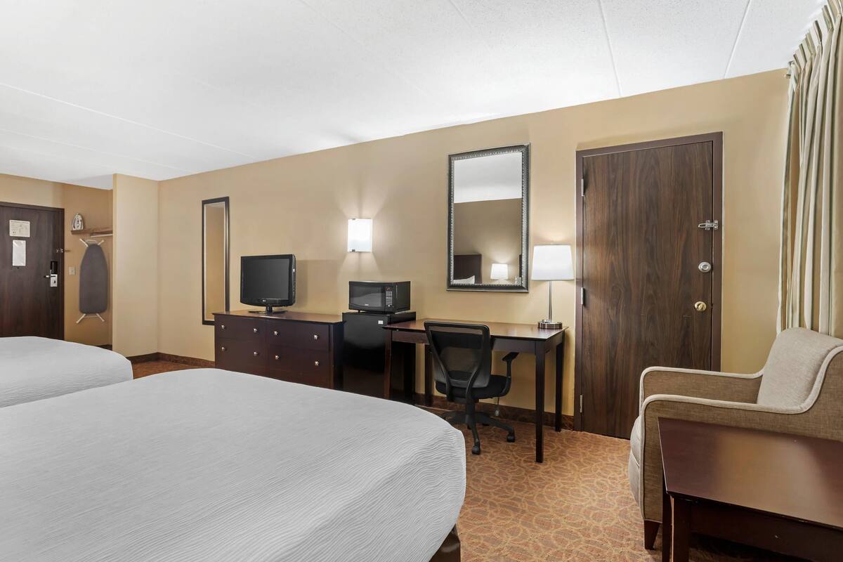 Room, 2 Double Beds, Non Smoking | Desk, laptop workspace, blackout curtains, iron/ironing board