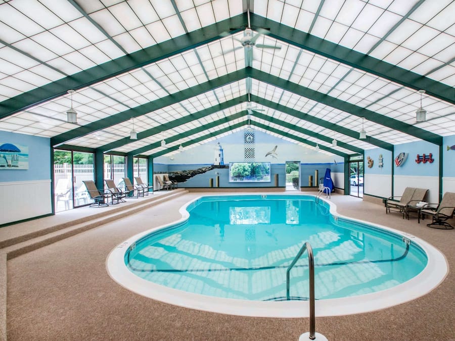 Indoor pool, open 9:00 AM to 9:00 PM, sun loungers
