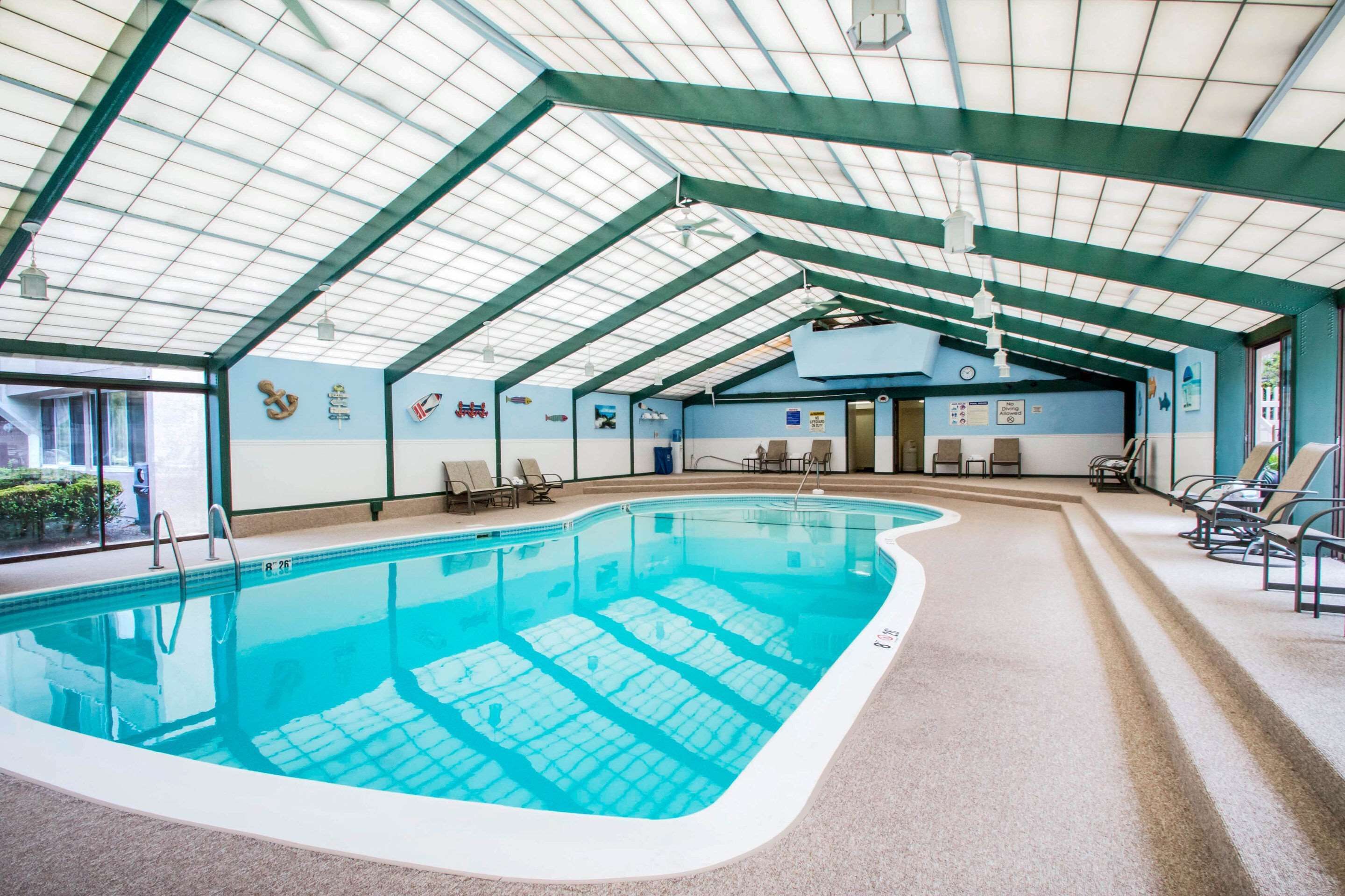 Indoor pool, open 9:00 AM to 9:00 PM, sun loungers