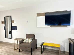 1 bedroom, desk, blackout drapes, iron/ironing board
