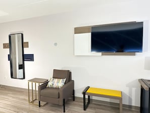 1 bedroom, desk, blackout drapes, iron/ironing board