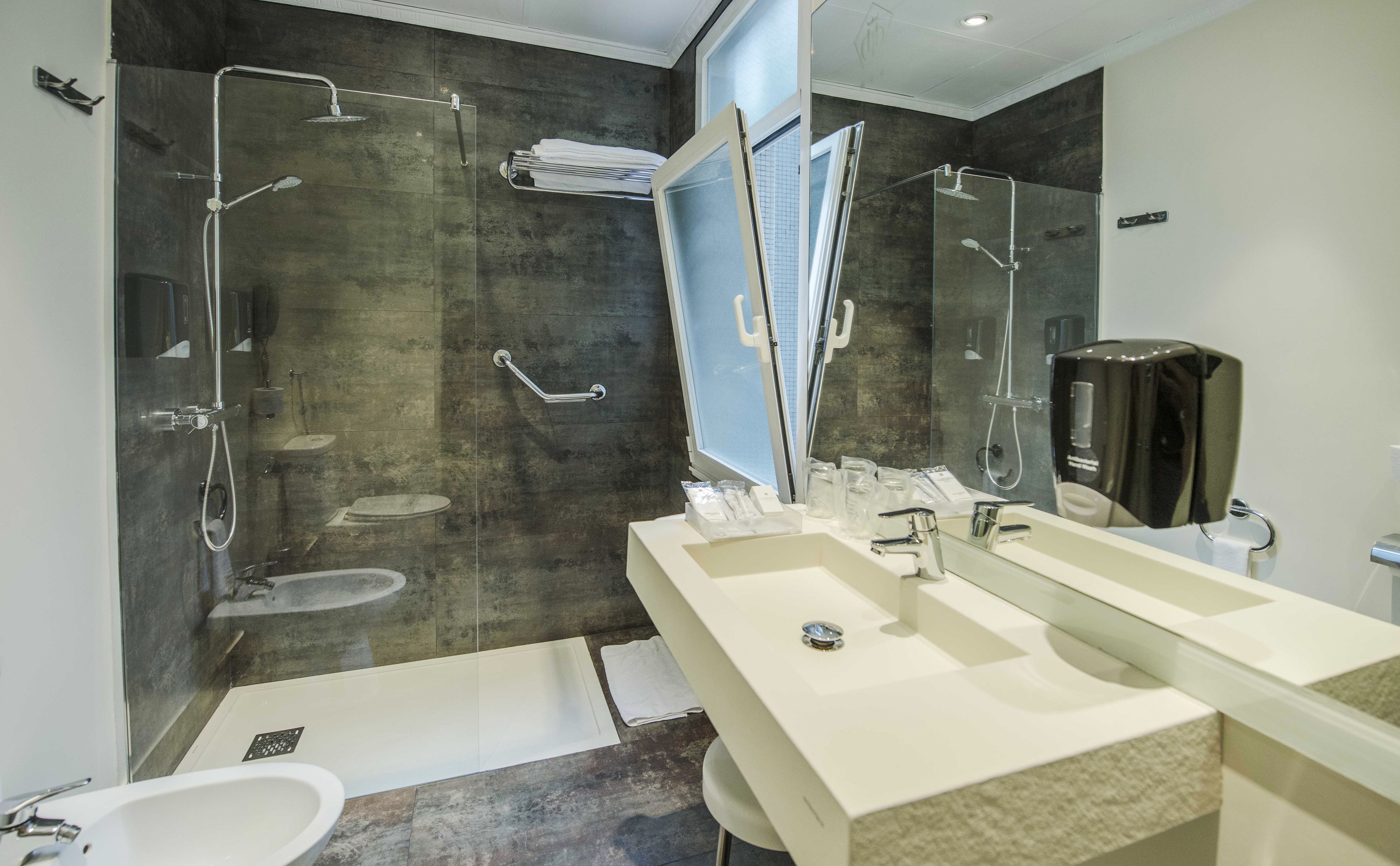 free toiletries, hair dryer, towels