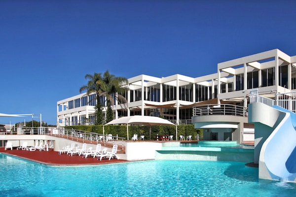 Outdoor pool, pool umbrellas