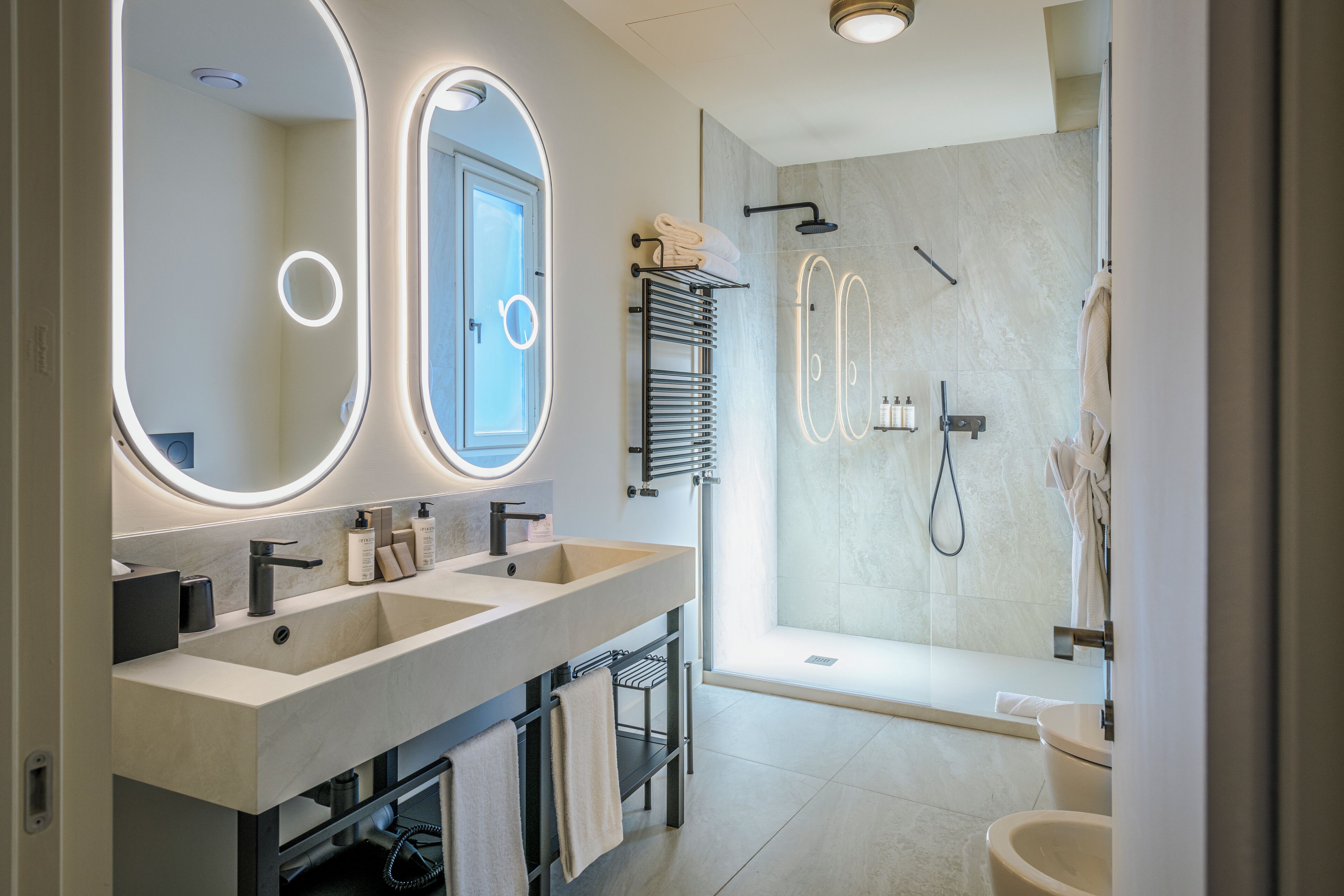 free toiletries, hair dryer, bathrobes, slippers