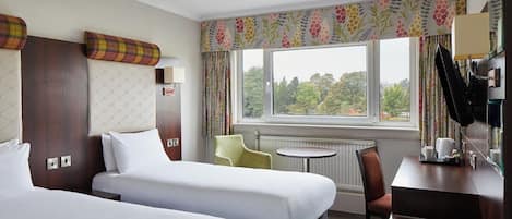 Hypo-allergenic bedding, desk, blackout drapes, iron/ironing board