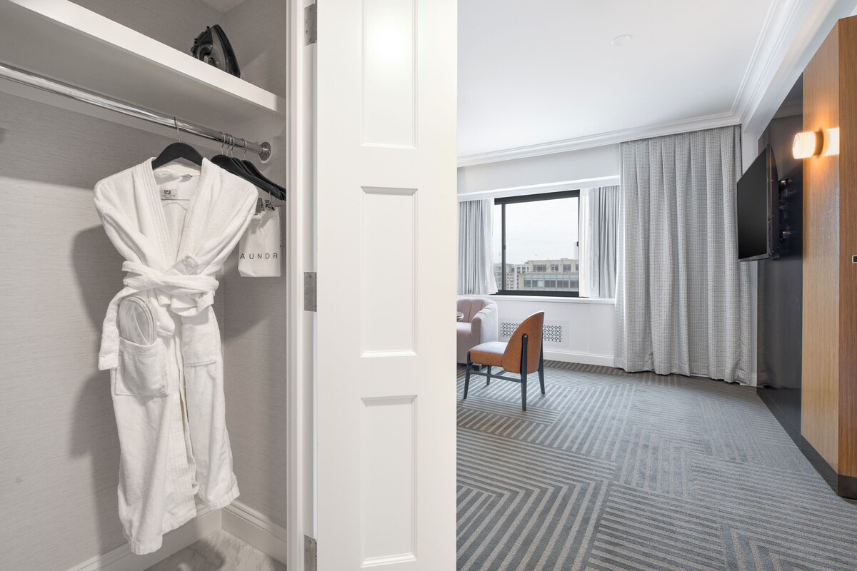 In-room safe, desk, laptop workspace, blackout curtains