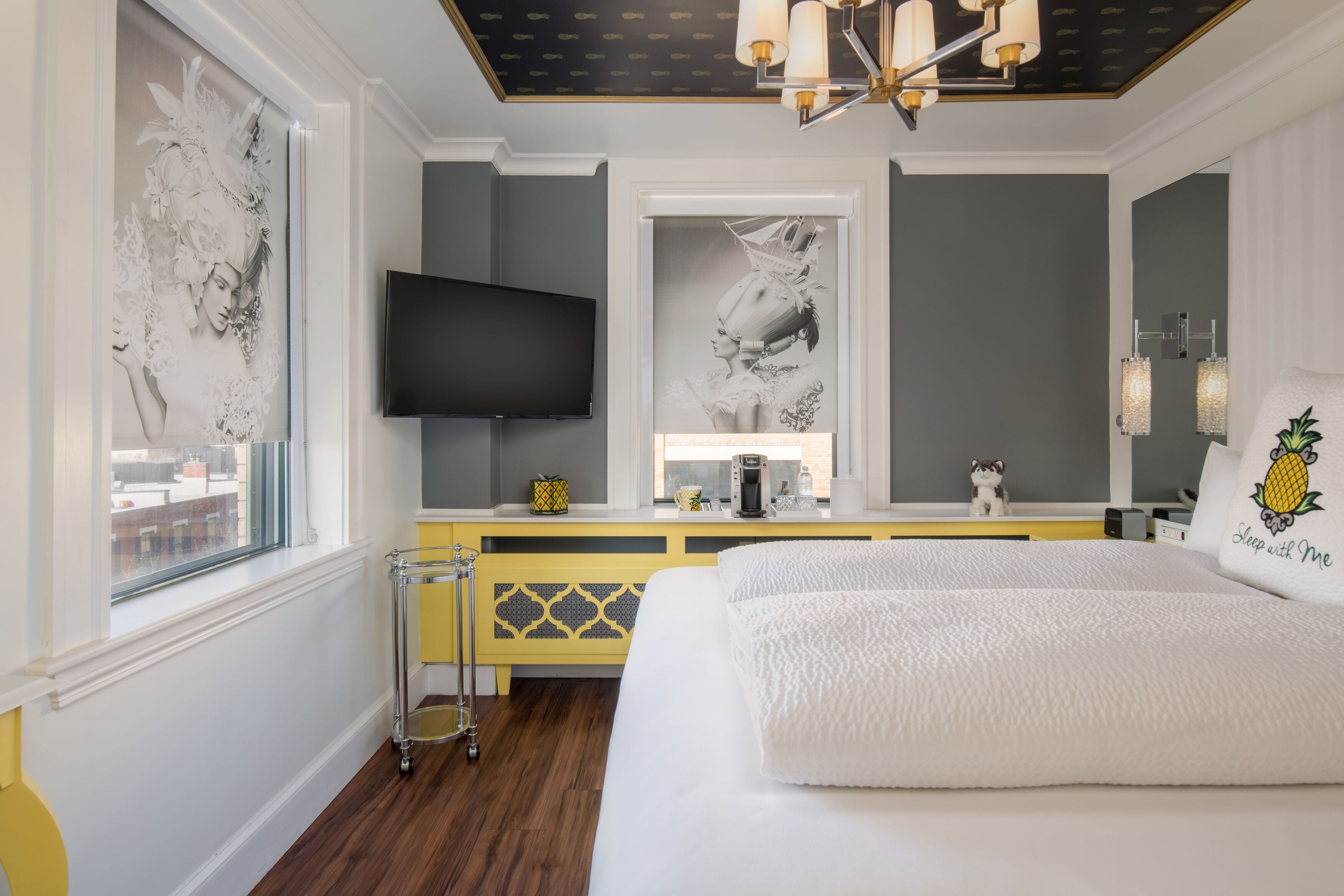 premium bedding, down duvets, pillow-top beds, desk