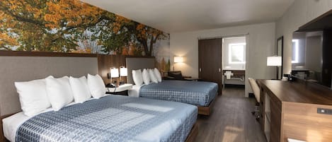 Desk, laptop workspace, free WiFi, bed sheets