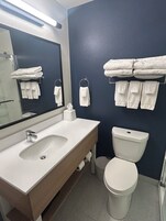 Bañera con ducha, artículos de tocador gratuitos, secador de pelo