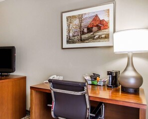 Pillowtop beds, desk, laptop workspace, blackout drapes
