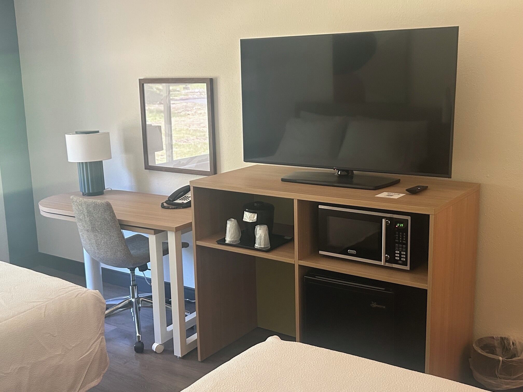 40-inch flat-screen TV with cable channels, TV