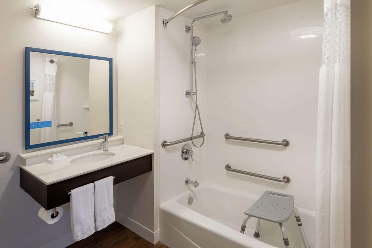 Bathroom | Combined shower/tub, free toiletries, hair dryer, towels