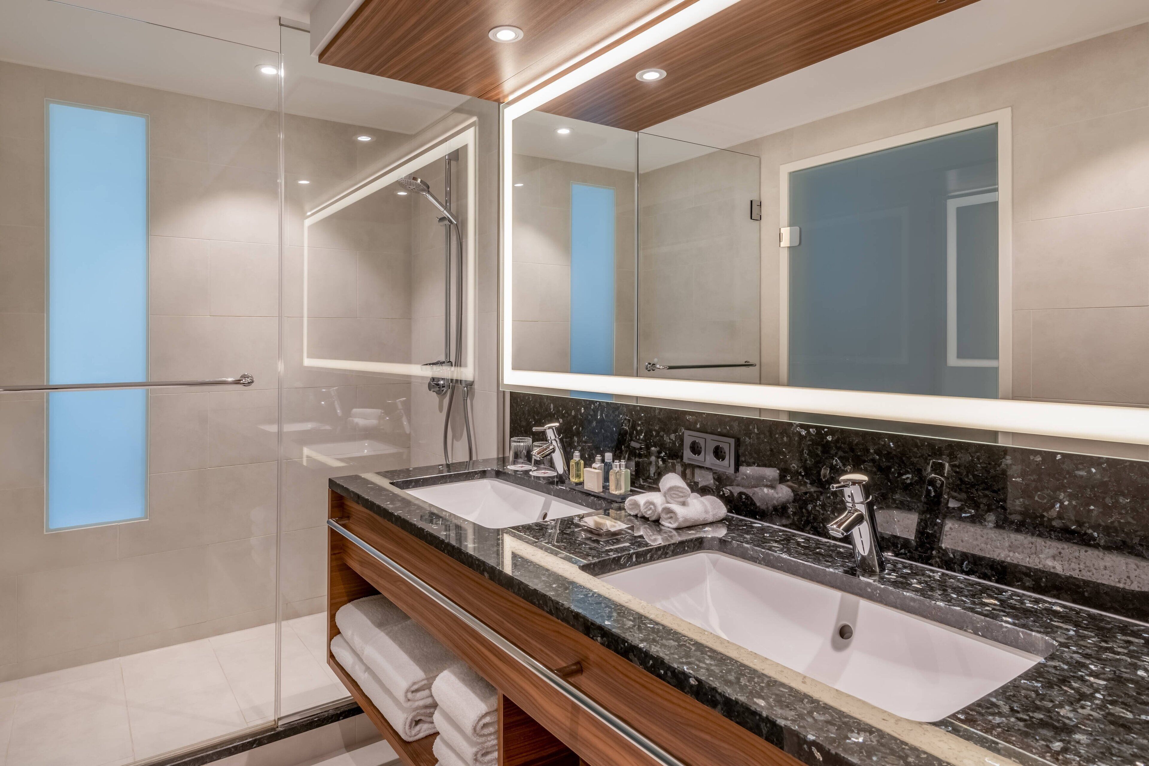 hair dryer, bathrobes, towels