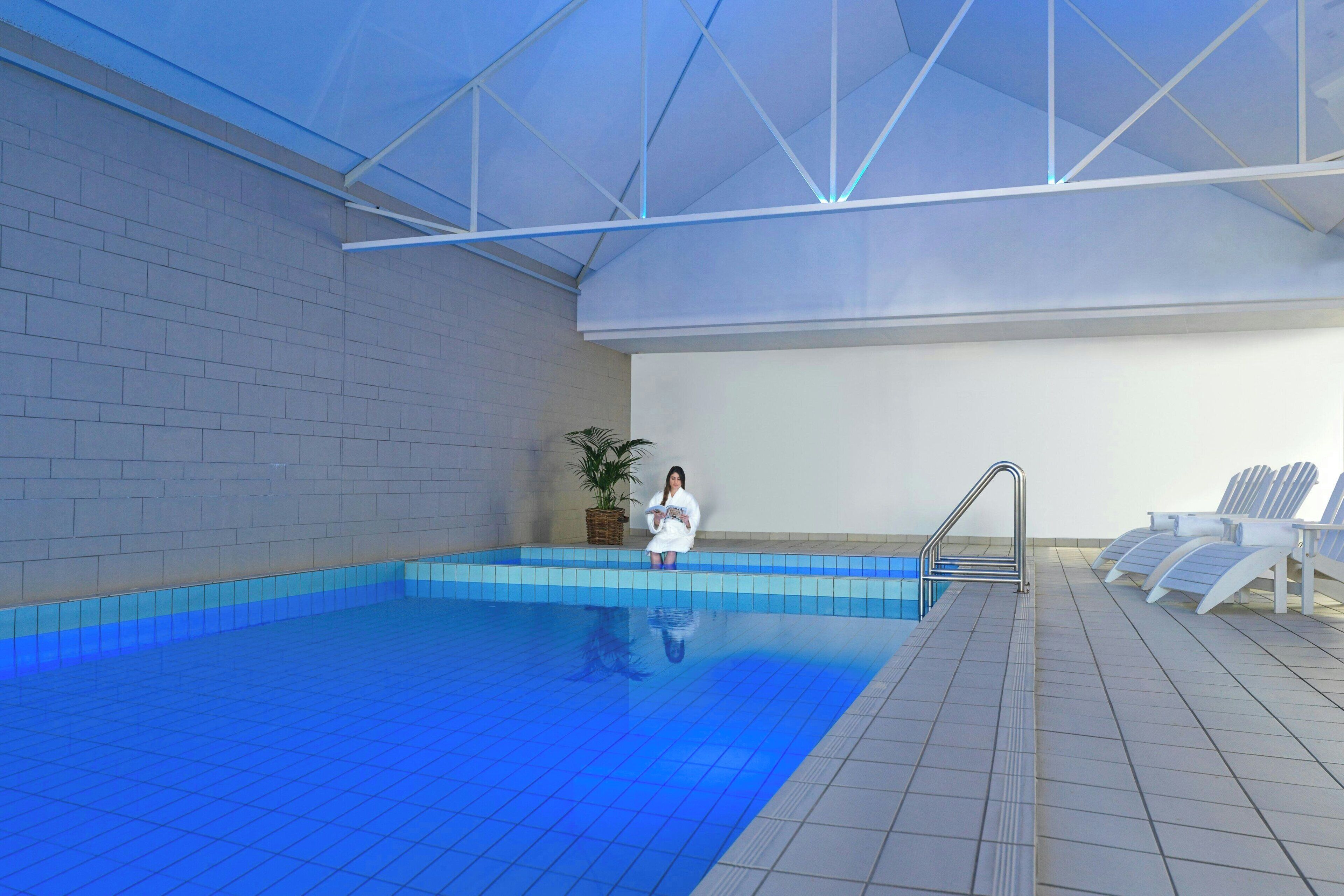 indoor pool, pool loungers