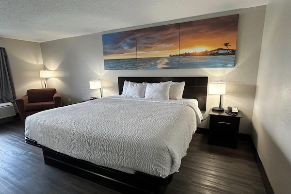In-room safe, desk, iron/ironing board, cribs (free)