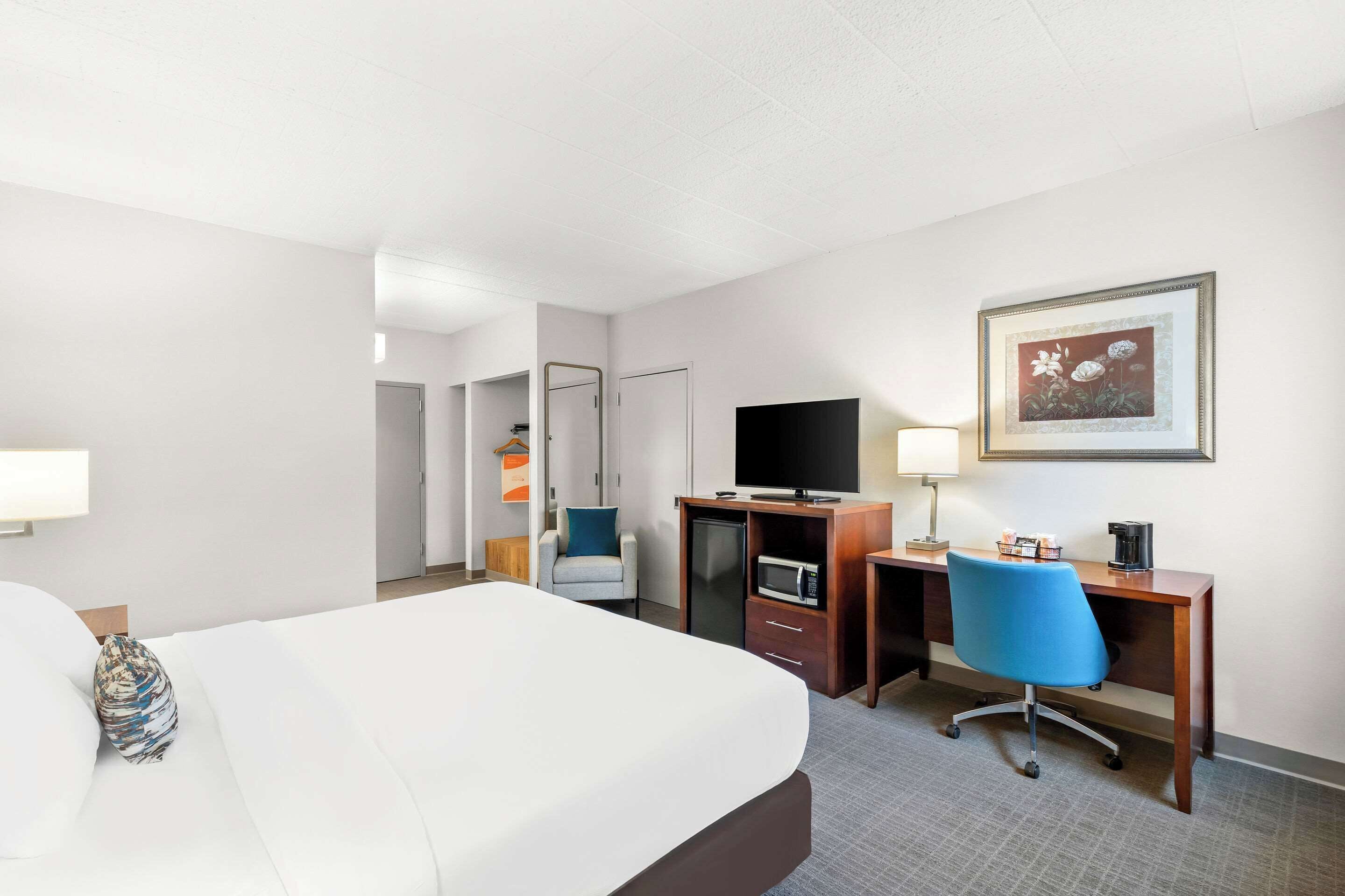 1 bedroom, hypo-allergenic bedding, blackout curtains