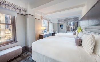 Premier Room, 2 Queen Beds, Corner | Premium bedding, pillowtop beds, in-room safe, desk at Park Central Hotel New York