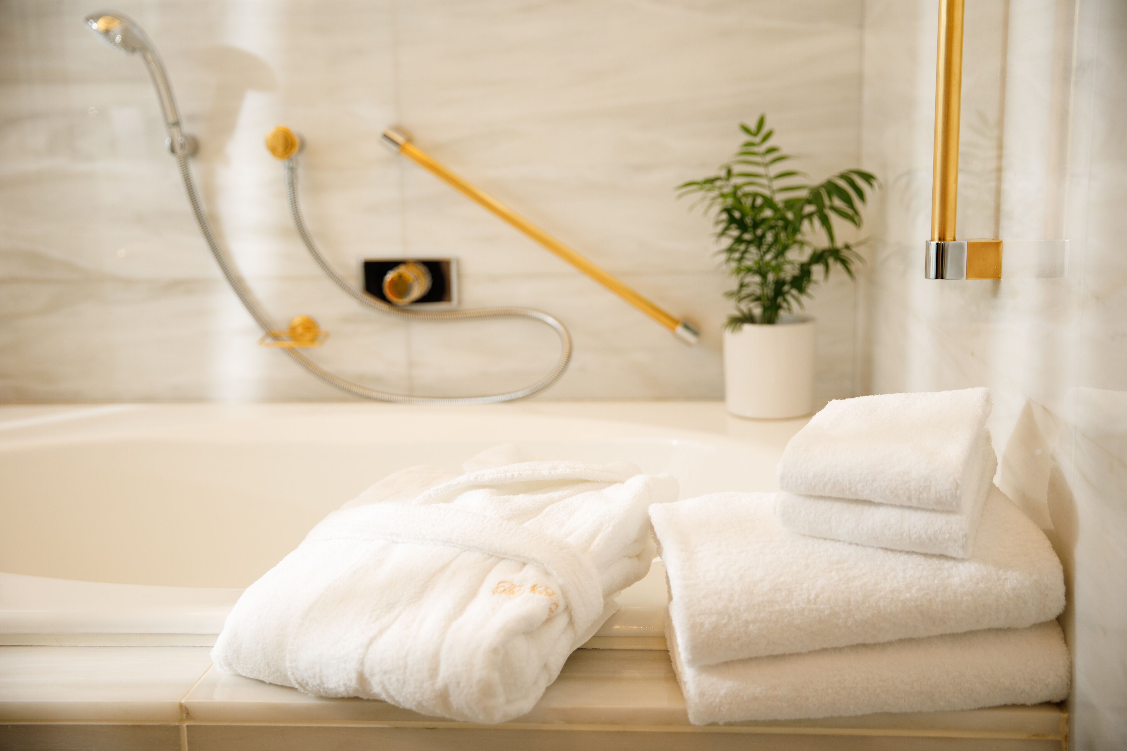 combined shower/bathtub, free toiletries, hair dryer, slippers