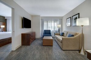 Suite, 1 King Bed, Accessible, Bathtub (Mobility & Hearing) | Living area | 32-inch LCD TV with satellite channels, TV, pay movies