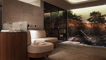 Couples treatment rooms, sauna, steam room, body treatments, body wraps