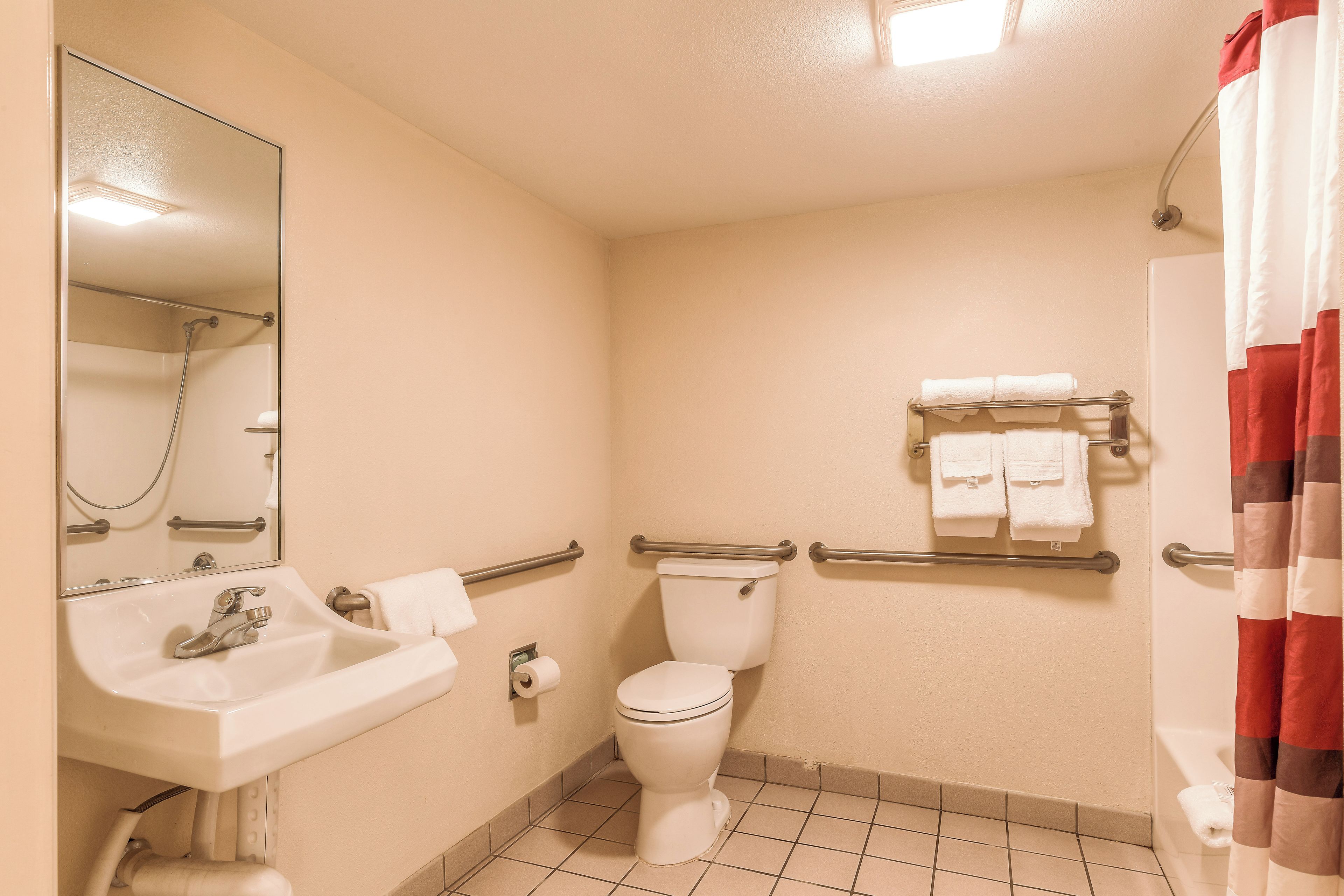 Une salle de bain avec un lavabo, des toilettes et une douche.