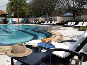 Outdoor pool, pool loungers