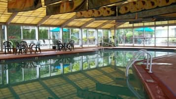 Indoor pool, open 8 AM to 9 PM, pool loungers