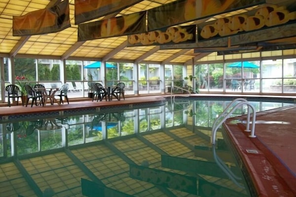 Indoor pool, open 8 AM to 9 PM, sun loungers
