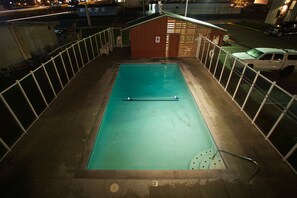 Seasonal outdoor pool, open 11:00 AM to 7:00 PM, sun loungers