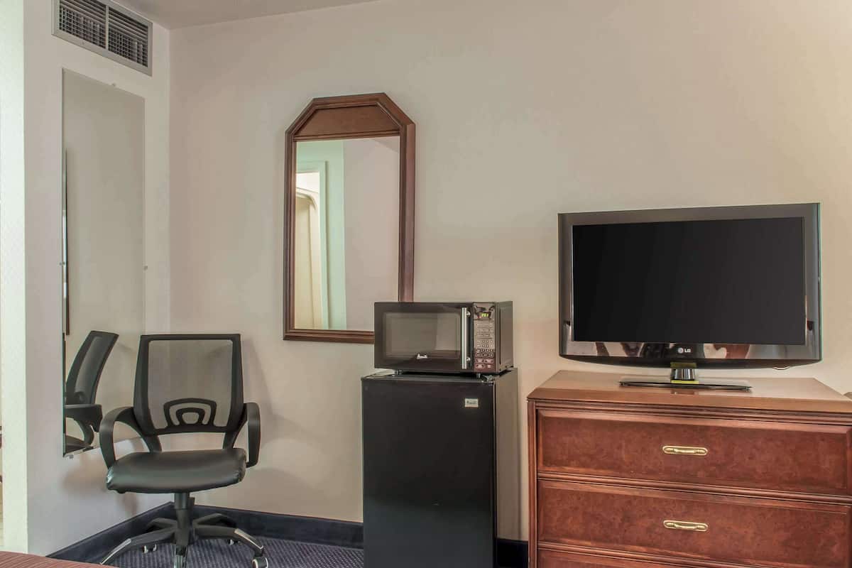 1 bedroom, desk, blackout curtains, iron/ironing board