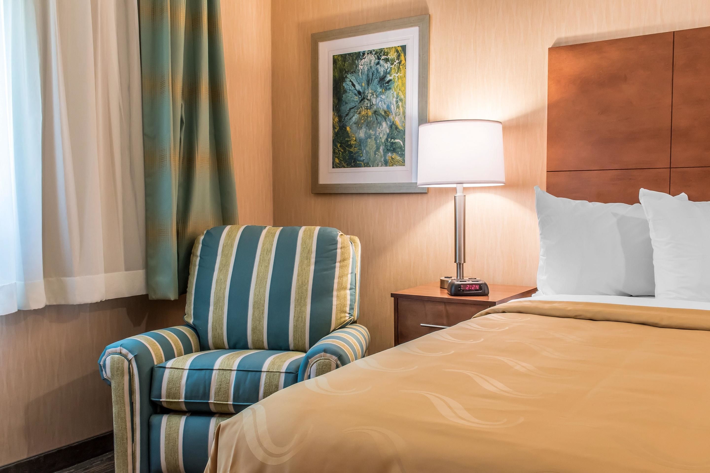 1 bedroom, desk, blackout curtains, iron/ironing board