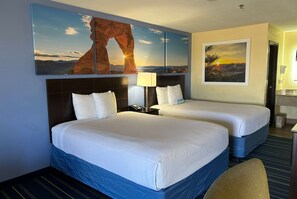 Room, 2 Queen Beds, Non Smoking | Pillowtop beds, desk, blackout drapes, iron/ironing board