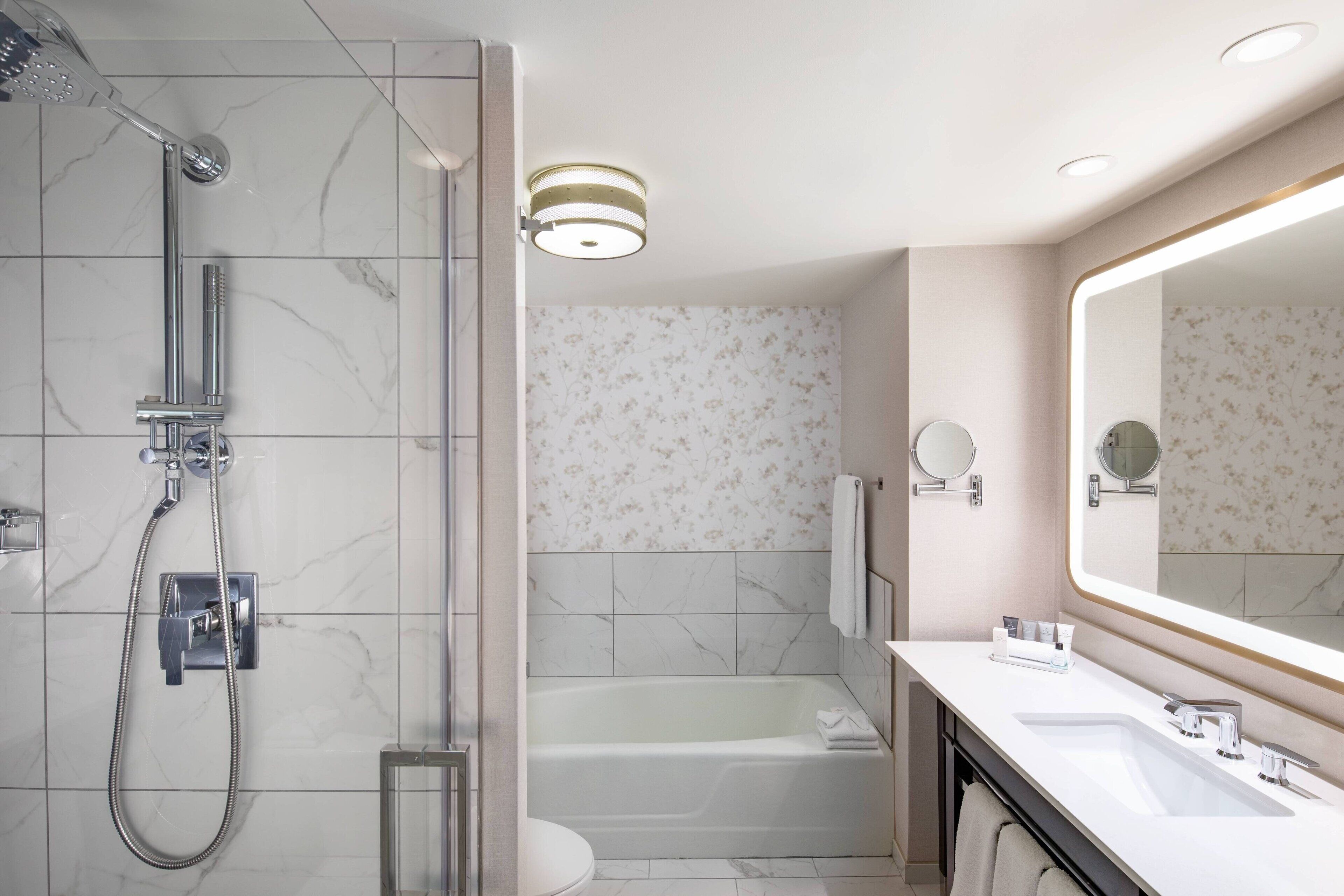 spring water bathtub, free toiletries, hair dryer, bathrobes