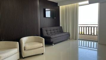 Suite Presidencial, 1 cama king, vista al mar | Roupas de cama premium, cofres nos quartos, escrivaninha
