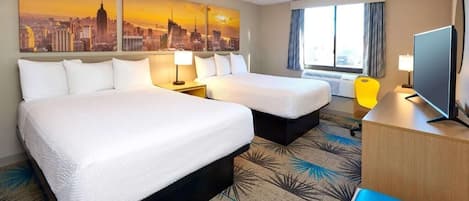 Desk, blackout curtains, iron/ironing board, free cots/infant beds