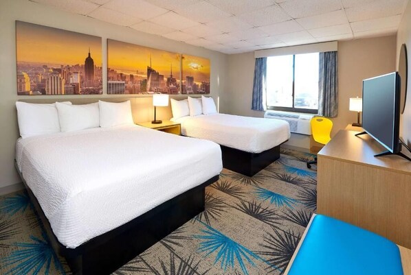 Deluxe Room, 2 Double Beds, Non Smoking | Desk, blackout curtains, iron/ironing board, free cots/infant beds