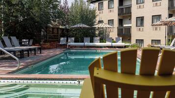 Outdoor pool, pool umbrellas, pool loungers