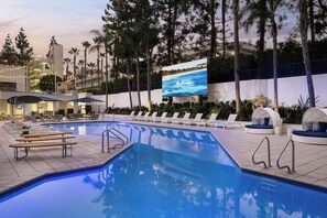 Outdoor pool, open 6:00 AM to 11:00 PM, pool umbrellas, sun loungers